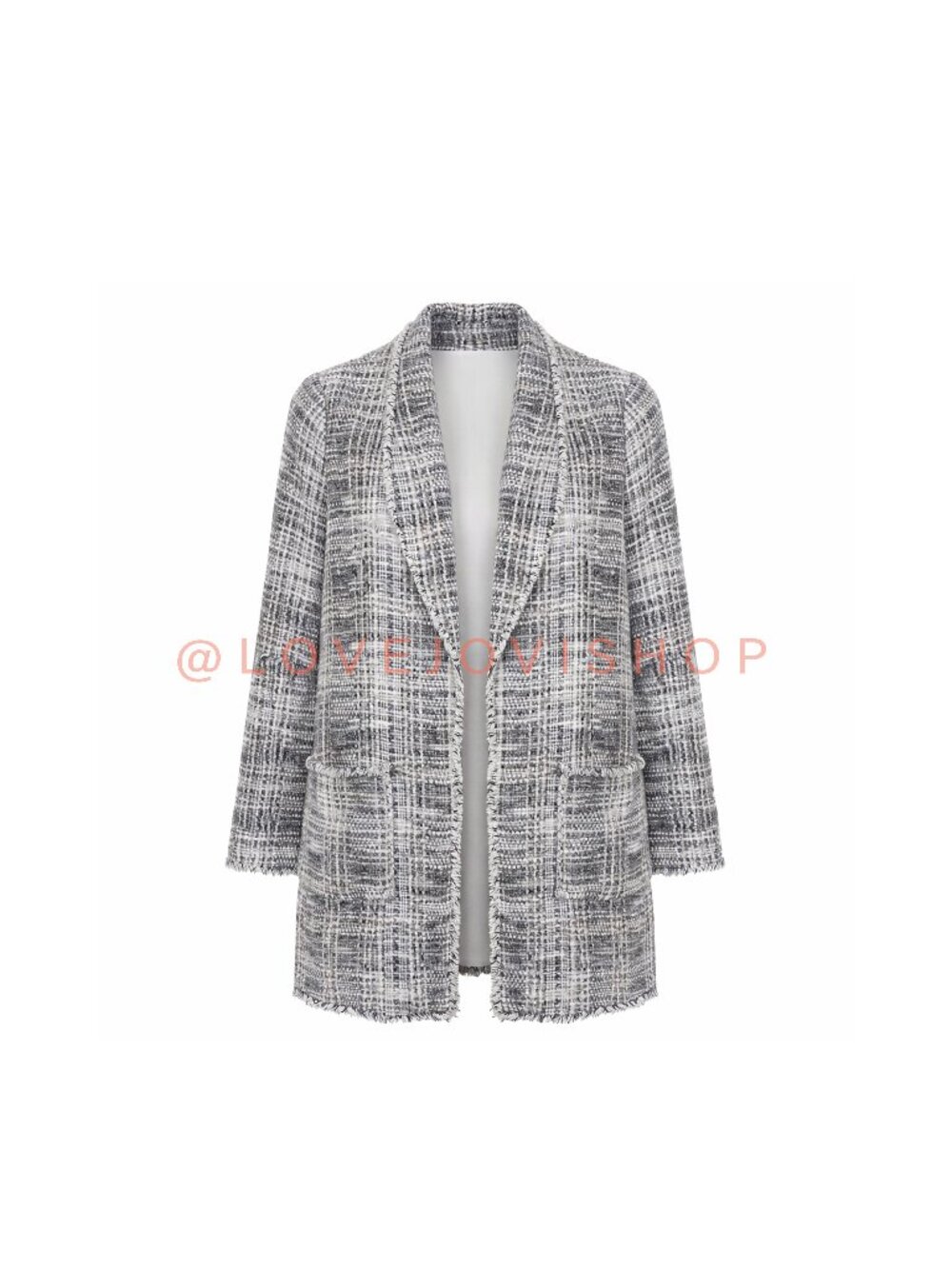 Blazer | NWT Max Studio Light Neutral Tweed Longline Jacket | Fringe Detail | XS